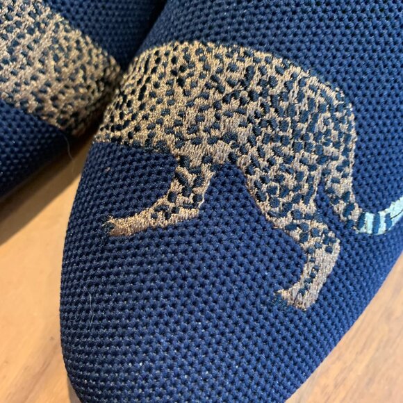Vivaia shoe, lofer, slide on, never worn, sz 37,cheetah embroidery, navy, - Picture 5 of 16